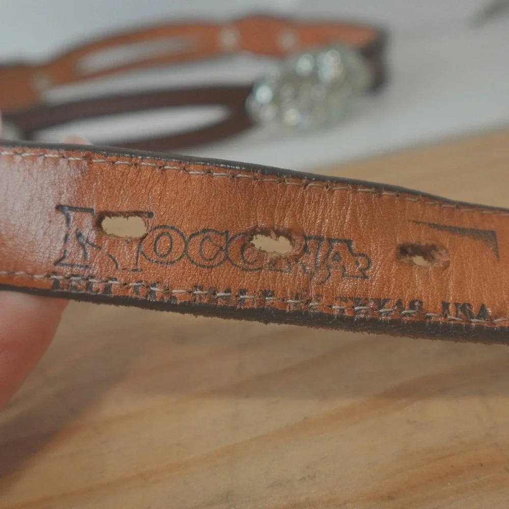 Women's Nocona Concho Belt Size 34 M/L Brown Leather Silver Tone Charms & Buckle
